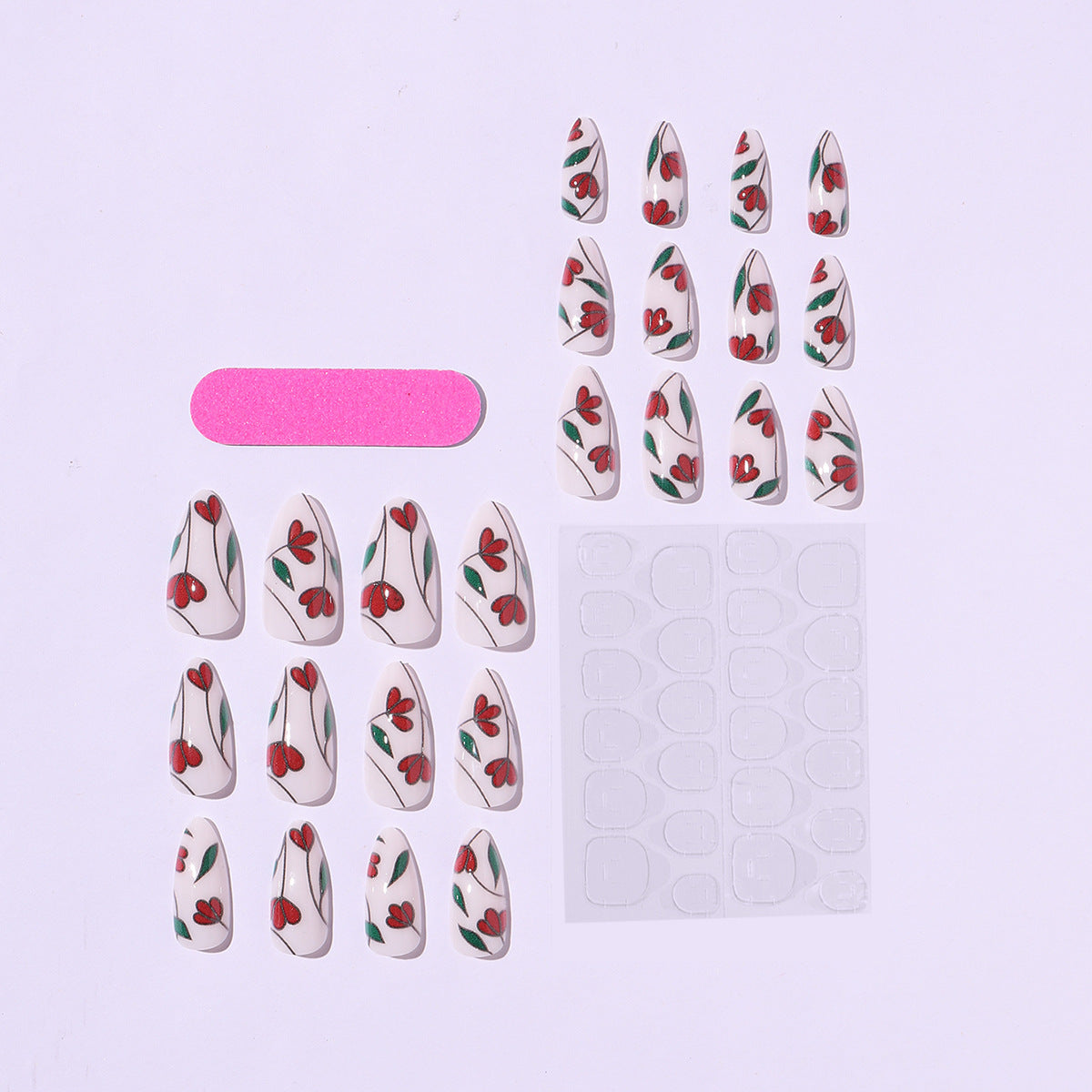 Kunstnagelset mit floralen Akzenten und Glitzer Brehn