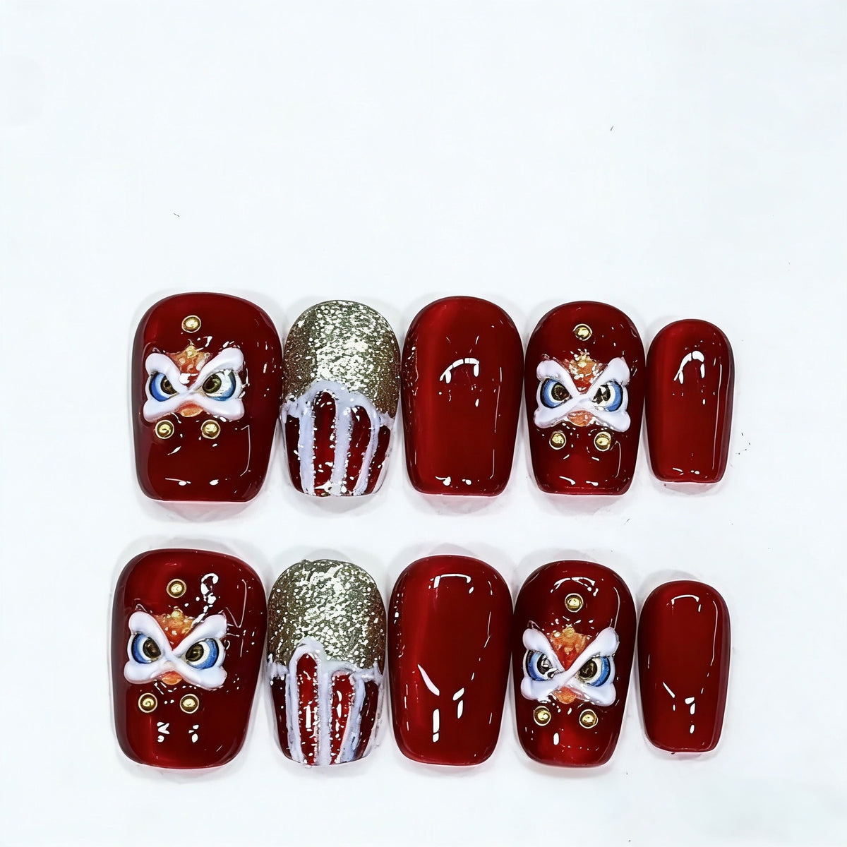 Künstlerisches Press-On Nagelset mit detaillierten thematischen Designs Brehn