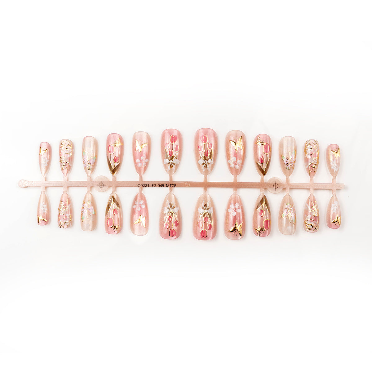 Kunstnagelset mit floralem und goldenen Akzent Brehn
