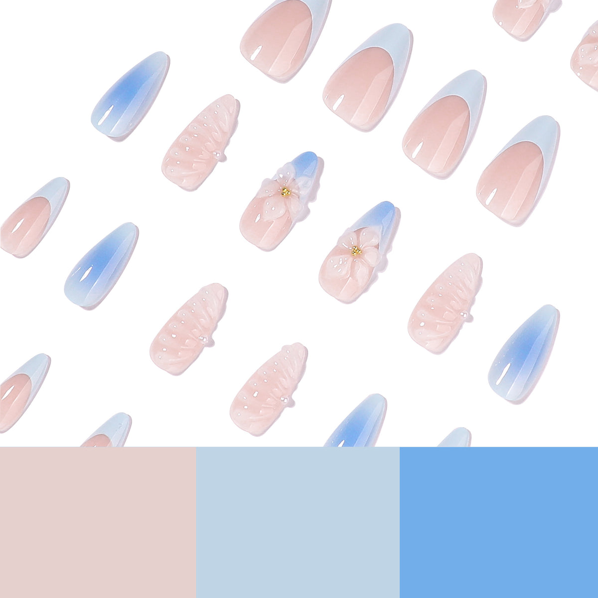 Stiletto-Nägel mit floralem Design und Glitzer Akzenten Brehn