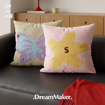 Decorative Square Throw Pillow Cover with Ribbed Texture and Large Floral Appliqué
