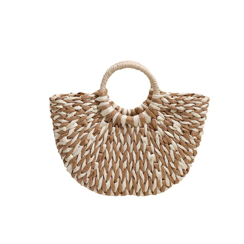 Damen Trendige Bast-Handtasche mit rundem Griff Brehn
