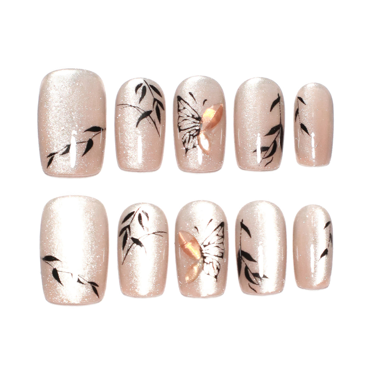 Künstliche Nagelverlängerungen mit floralem Butterfly-Design Brehn