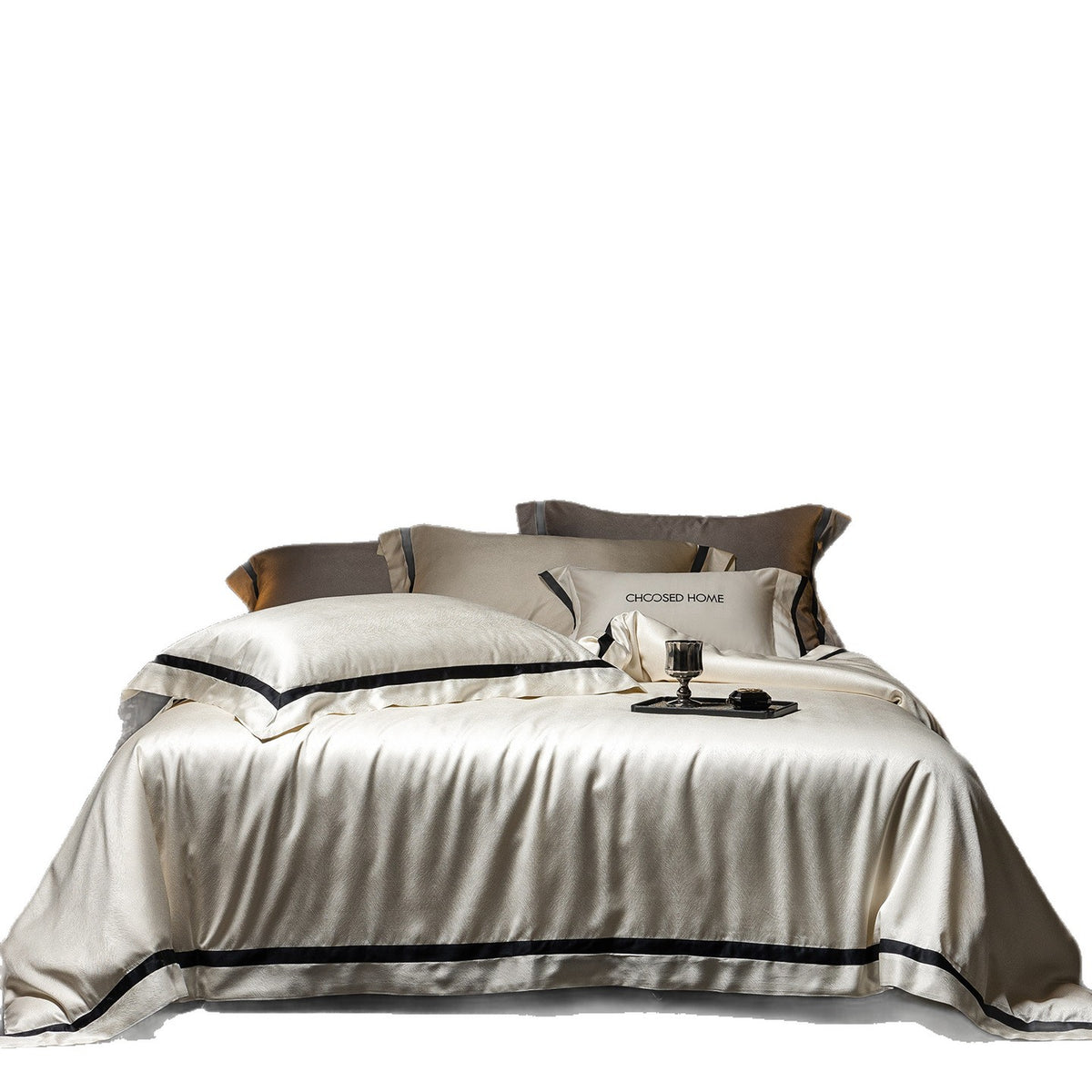 Luxuriöses Satin-Bettwäsche-Set mit kontrastierender Zierborte