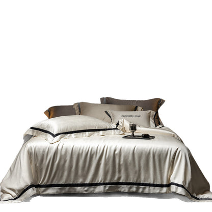 Luxuriöses Satin-Bettwäsche-Set mit kontrastierender Zierborte