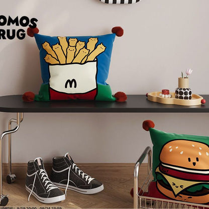 Decorative Cartoon Fries-Cats Square Throw Pillow Cover with Pom-Pom Tassel Corners