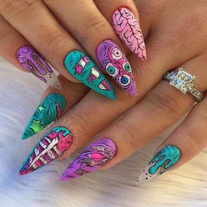 Kreatives Kunstnagelset mit farbenfrohen 3D-Motiven Brehn