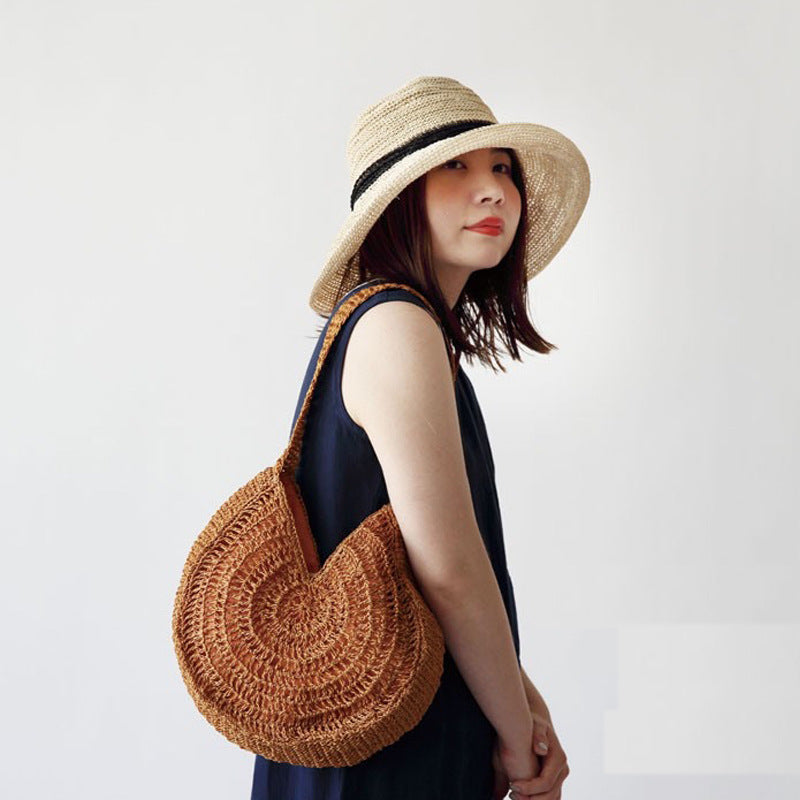 Damen Handgearbeitete Runde Basttasche Brehn