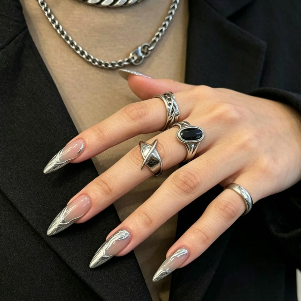 Metallic Marmor Kunst Stiletto Press-On Nägel Brehn