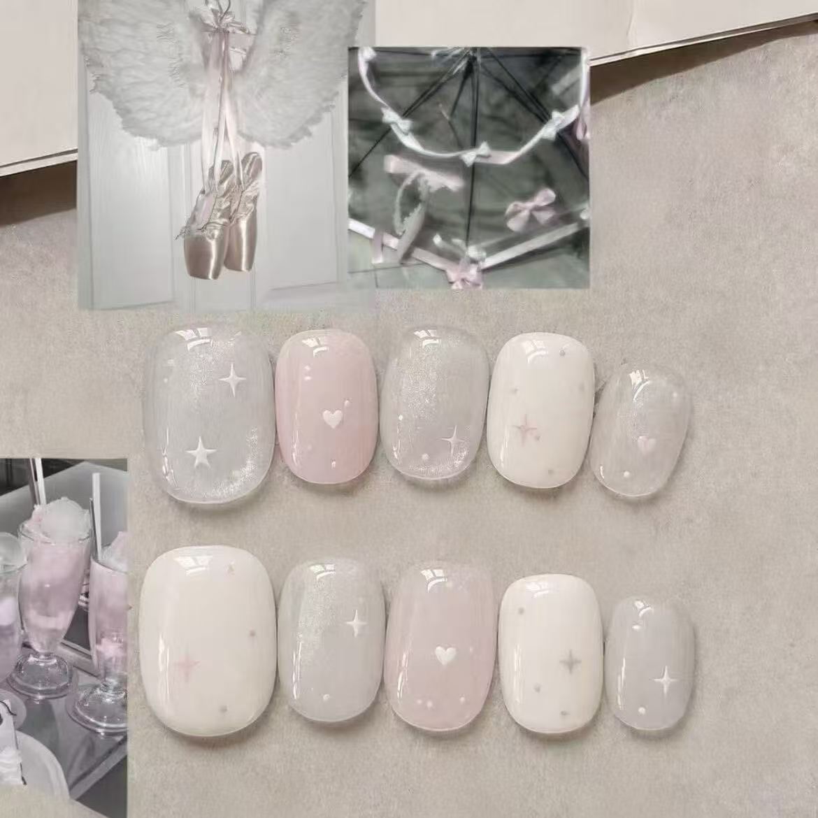 Traumhafte Herzen und Sterne Press-On Nagelkunst Set Brehn