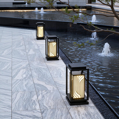 LED-Außenleuchte japanisch – Sockelleuchte mit Holzrahmen, wetterfest, warmweiß, für Garten, Terrasse & Wege
