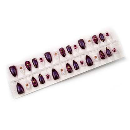 Floral-beschmückte Stiletto Press-On Nagelkunst Brehn