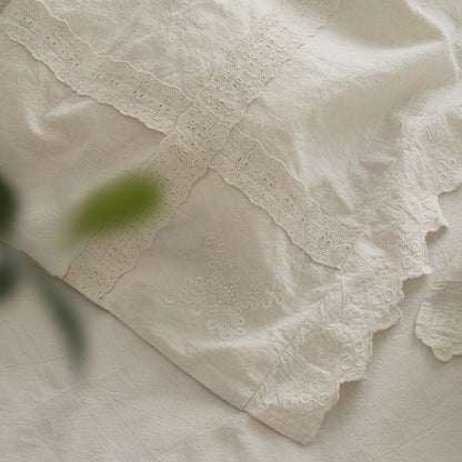 Bestickte Leinen-Baumwoll Vintage Spitze Bettwäsche Set mit Kissenbezügen und Dekokissen