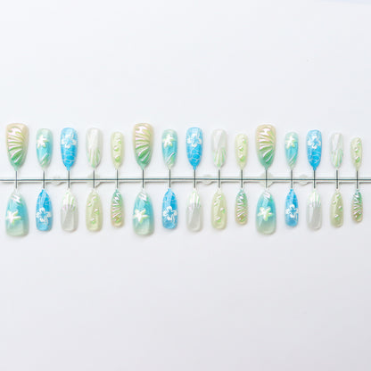 Tropische Blumen Press-On Nagelkunst Set