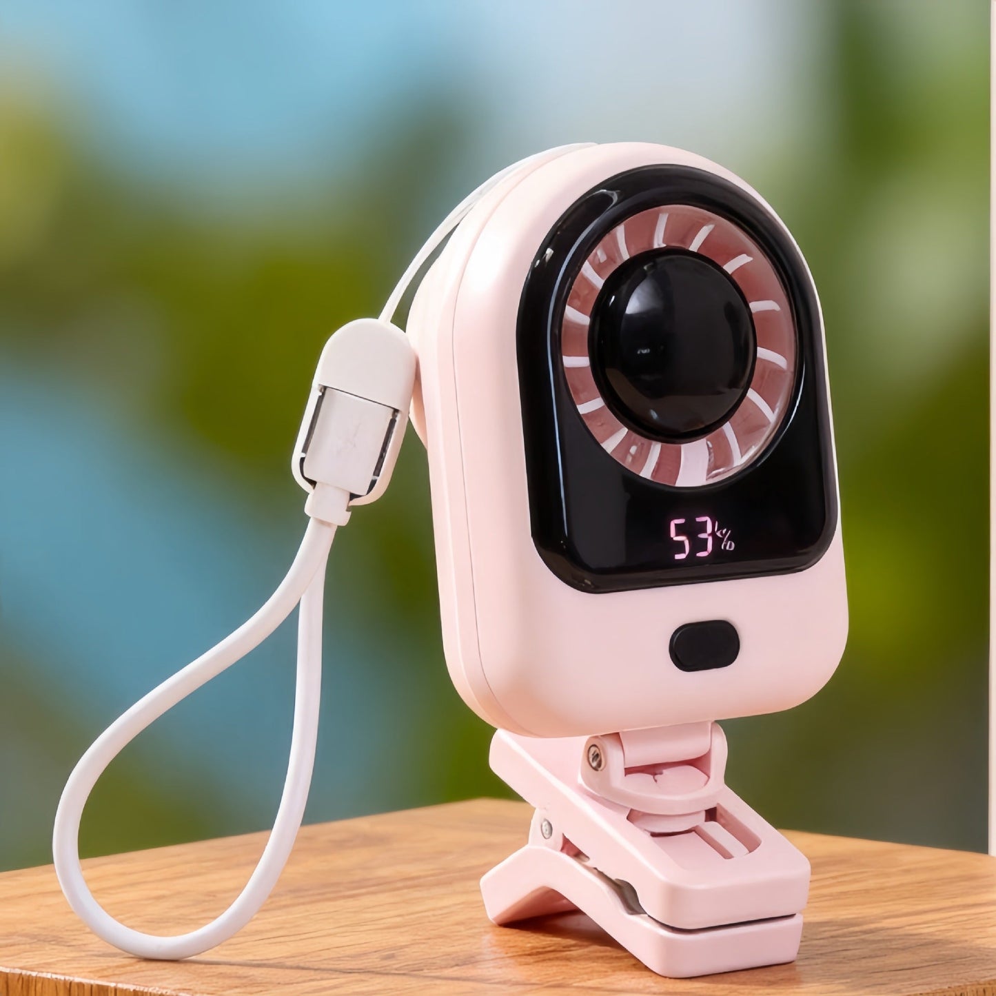 Frauen Tragbarer Mini Ventilator mit Digitalanzeige und Flexibler Halterung Brehn