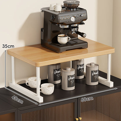 Zwei-Ebenen-Thekenkaffee-Station-Regalaufsatz mit Walnuß-Top und Metallrahmen