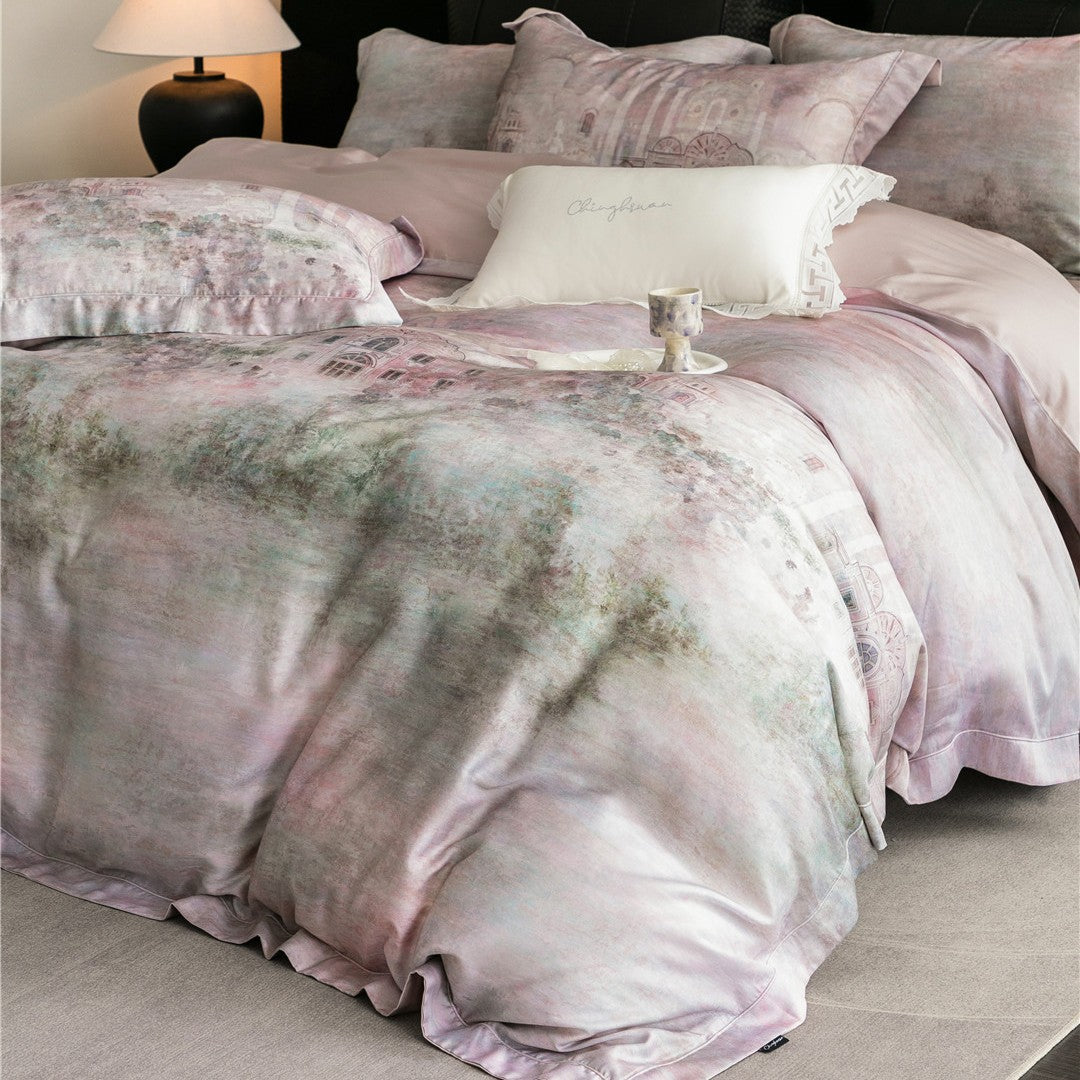 Luxus Aquarell Floral Gebürstet Mikrofaser Bettbezug Set mit Paspelbesatz