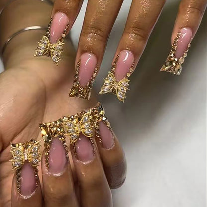 Glamouröse Strass-Schmetterling Press-On Nägel Brehn