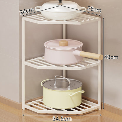 Eck-Drei-Stufen-hexagonaler Metall-Mesh-Küchen-Töpfe-und-Pfannen-Organizer-Regal