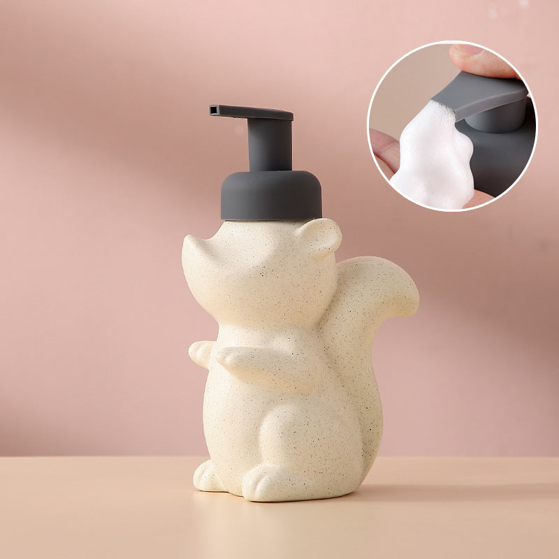 Brehn | Keramischer Seifenspender, Eichhörnchen Schaum-Pumpen Badezimmerflasche, Tierdesign, nachfüllbare wiederverwendbare Lotion-Pumpe für Badezimmer Küche, 510ml/17,2oz