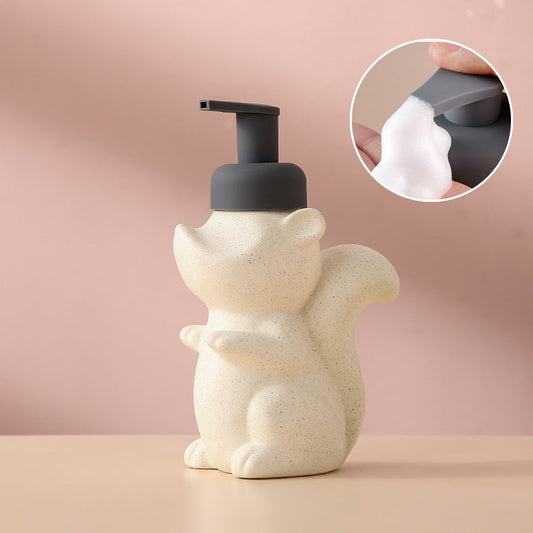 Brehn | Keramischer Seifenspender, Eichhörnchen Schaum-Pumpen Badezimmerflasche, Tierdesign, nachfüllbare wiederverwendbare Lotion-Pumpe für Badezimmer Küche, 510ml/17,2oz