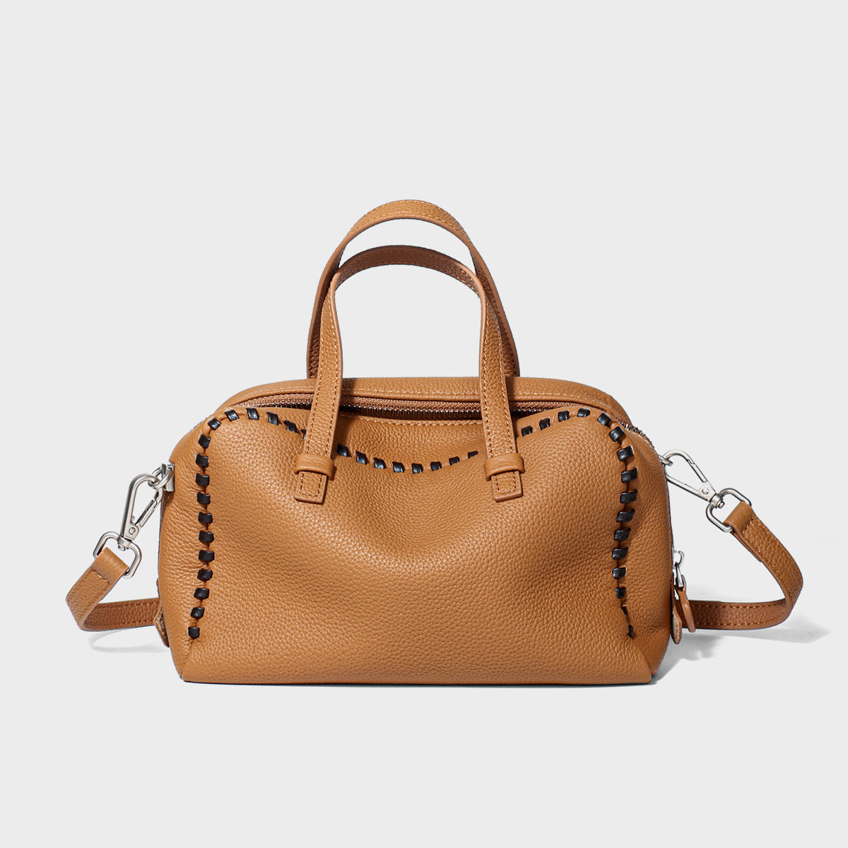 Gepunktetes Leder Top-Handle Crossbody Satchel mit Whipstitch-Besatz