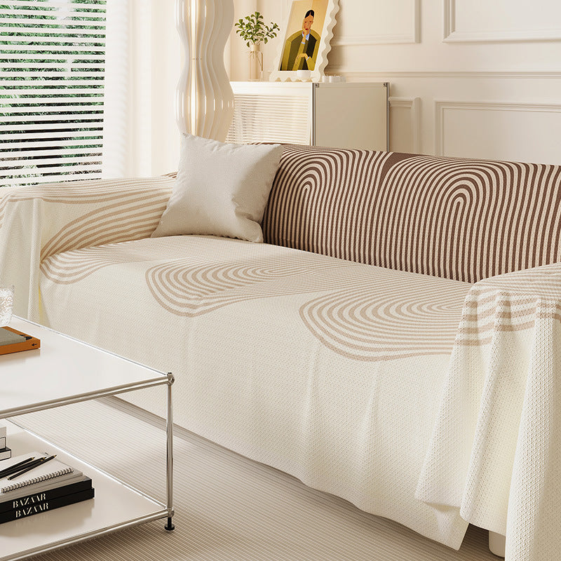 Reversible Textured Sofa Slipcover with Woven Arch-Pattern Drop-On Protector