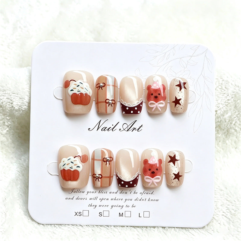 Verspieltes Cupcake-Thema Press-On Nagelkunst Set Brehn