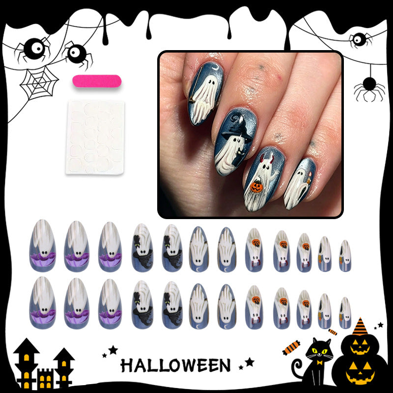 Halloween Kunstnagelset mit gruseligen Geister- und Kürbisdesigns Brehn
