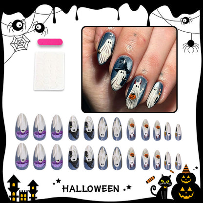 Halloween Kunstnagelset mit gruseligen Geister- und Kürbisdesigns Brehn