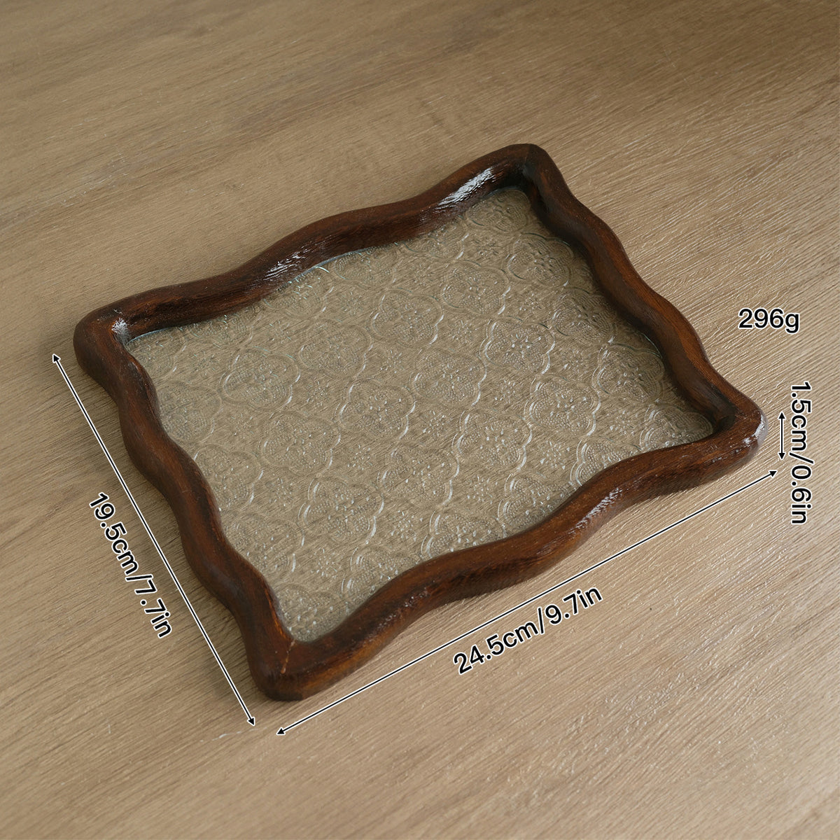 Eleganter Vintage Glas- und Holz-Dekoteller