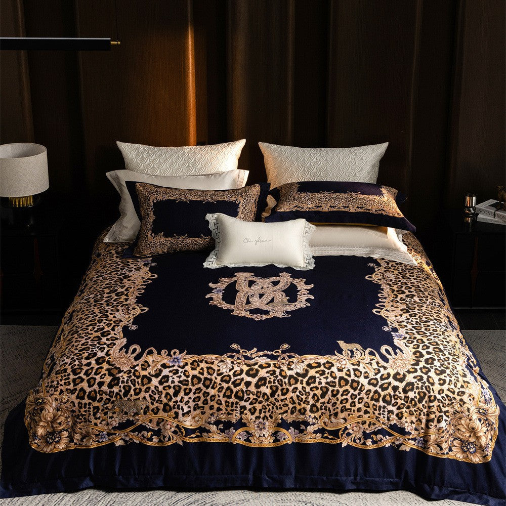 Luxuriöse Satin-Bettwäsche-Garnitur mit barockem Leopardenmotiv