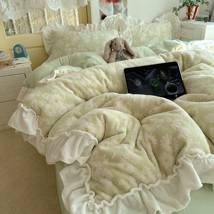 Plüsch Rüschen Gänseblümchen Fleece Bettdecke mit Box-Quilt Konstruktion
