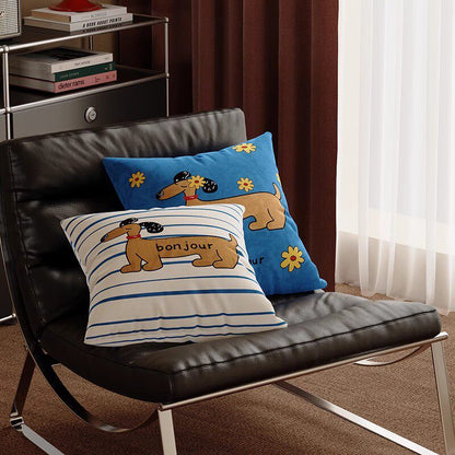 Square Decorative Throw Pillow Cover with Colorful Geometric Cat Motif and Piped Edge