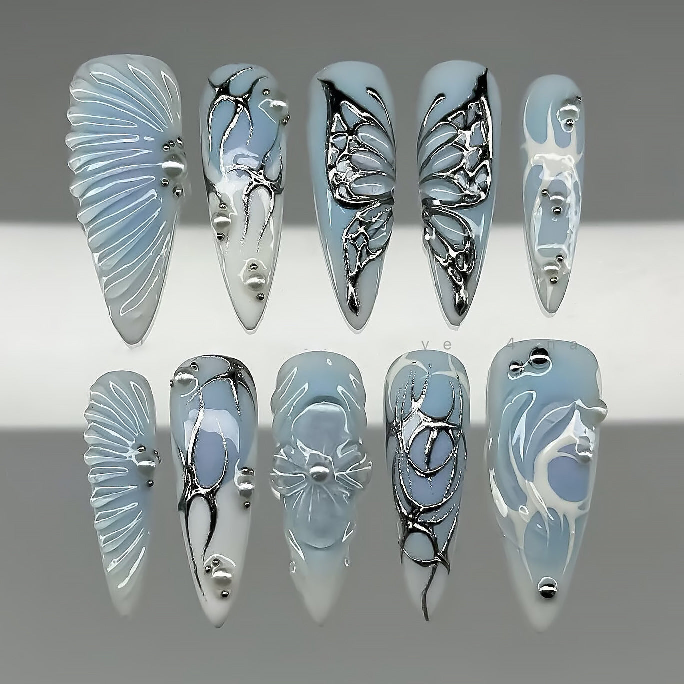 Dekoratives Press-On Nagelkunstset mit ozeanischen Designs Brehn