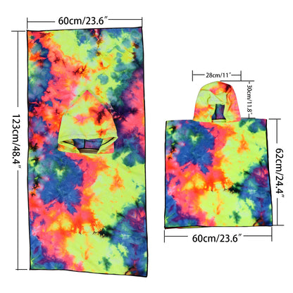 Damen Fleece-Poncho mit Kapuze und buntem Tie-Dye-Design Brehn