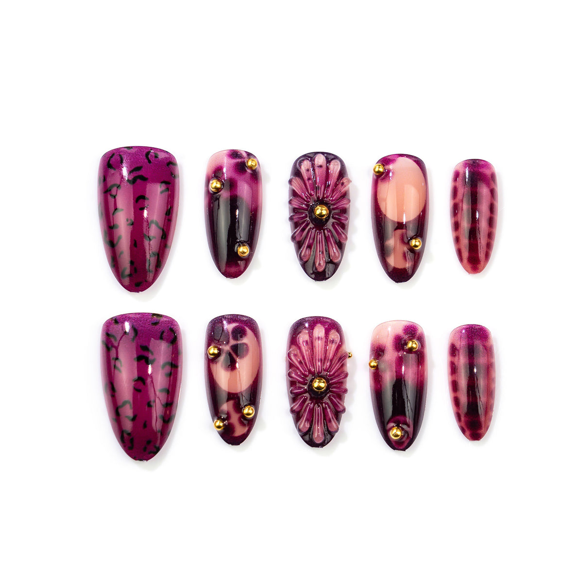 Dekoratives Press-On Nagelset mit künstlerischem Design