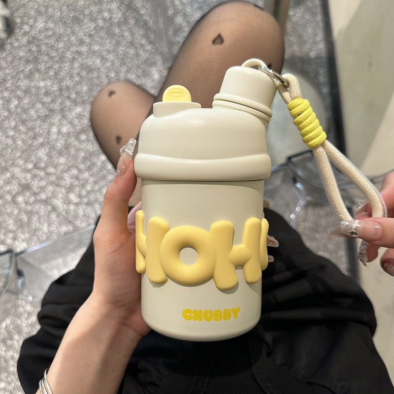 Damen isolierte Wasserflasche mit ergonomischem Tragegriff und fröhlichem Motiv Brehn