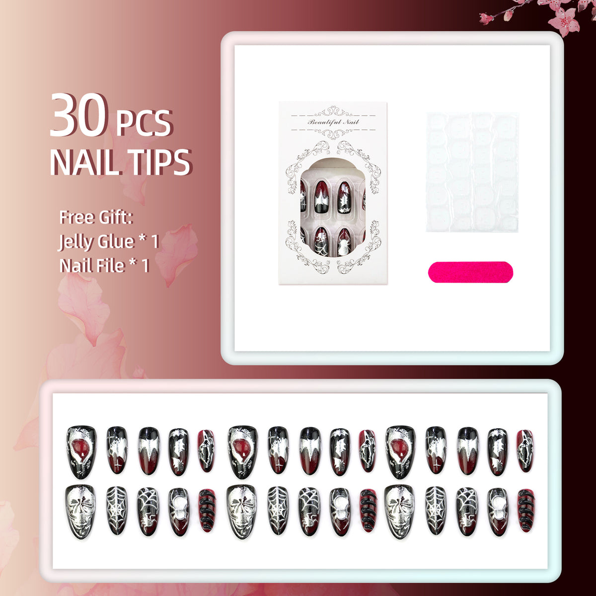 Gothic Halloween-Themen Press-On Nagelkunst Set Brehn