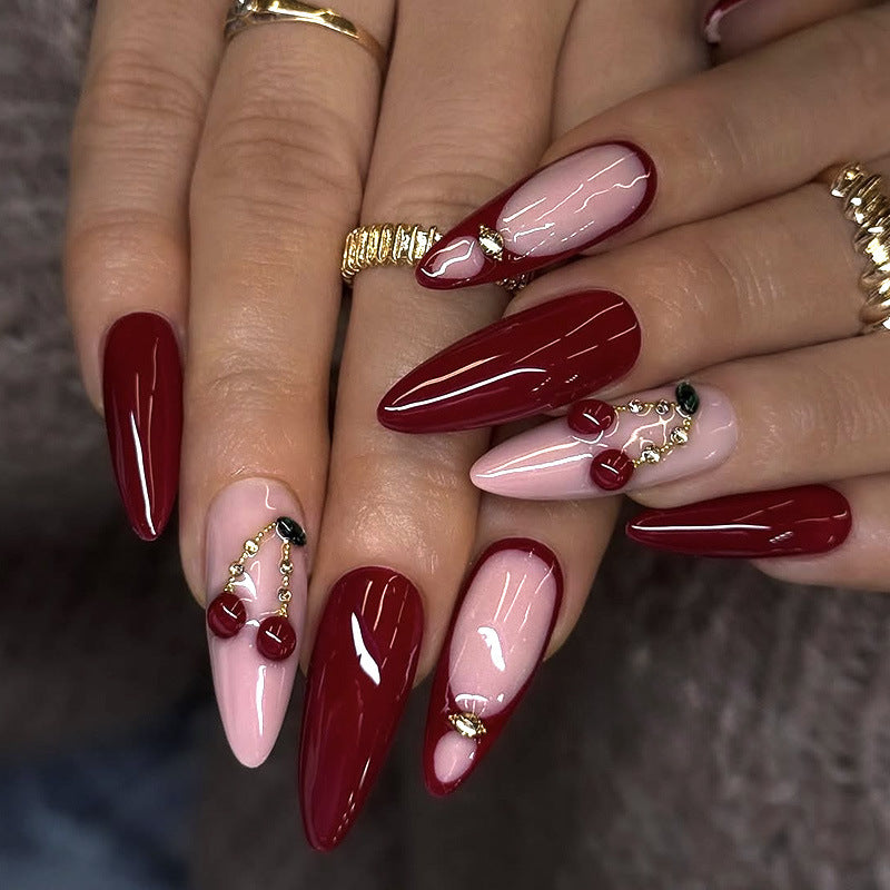 Kunstnagelset mit elegantem Rot- und Rosa-Design Brehn