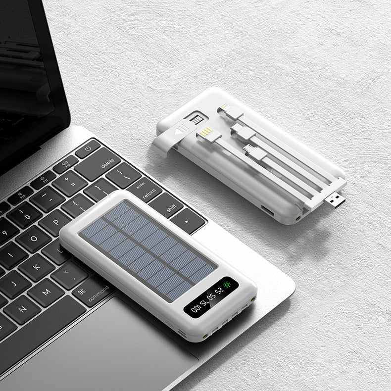 Tragbare Solar-Powerbank mit integriertem Multifunktionsladekabel und digitaler Anzeige Brehn