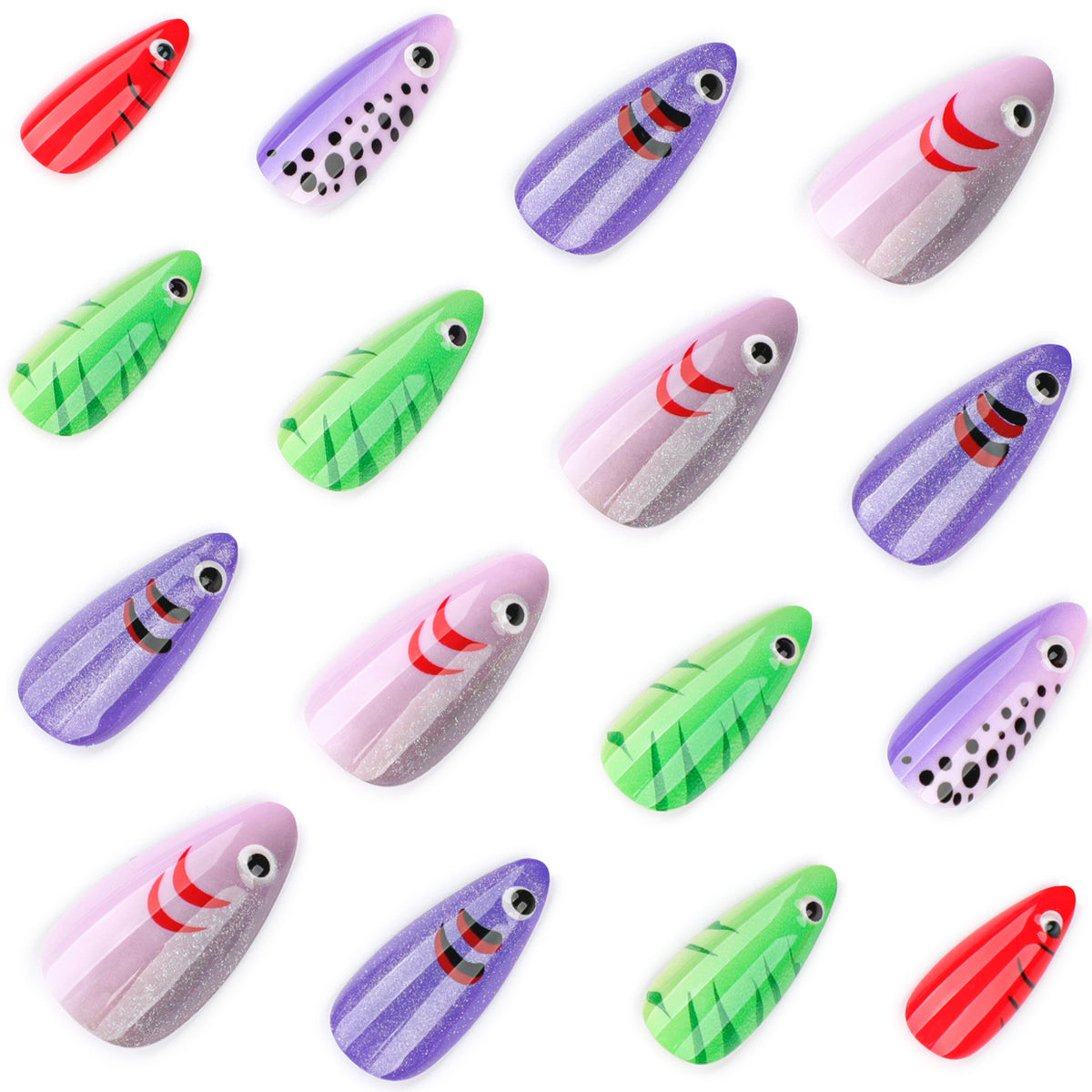 Kunstvolle Nagelverlängerungen mit verspieltem Fischdesign Brehn