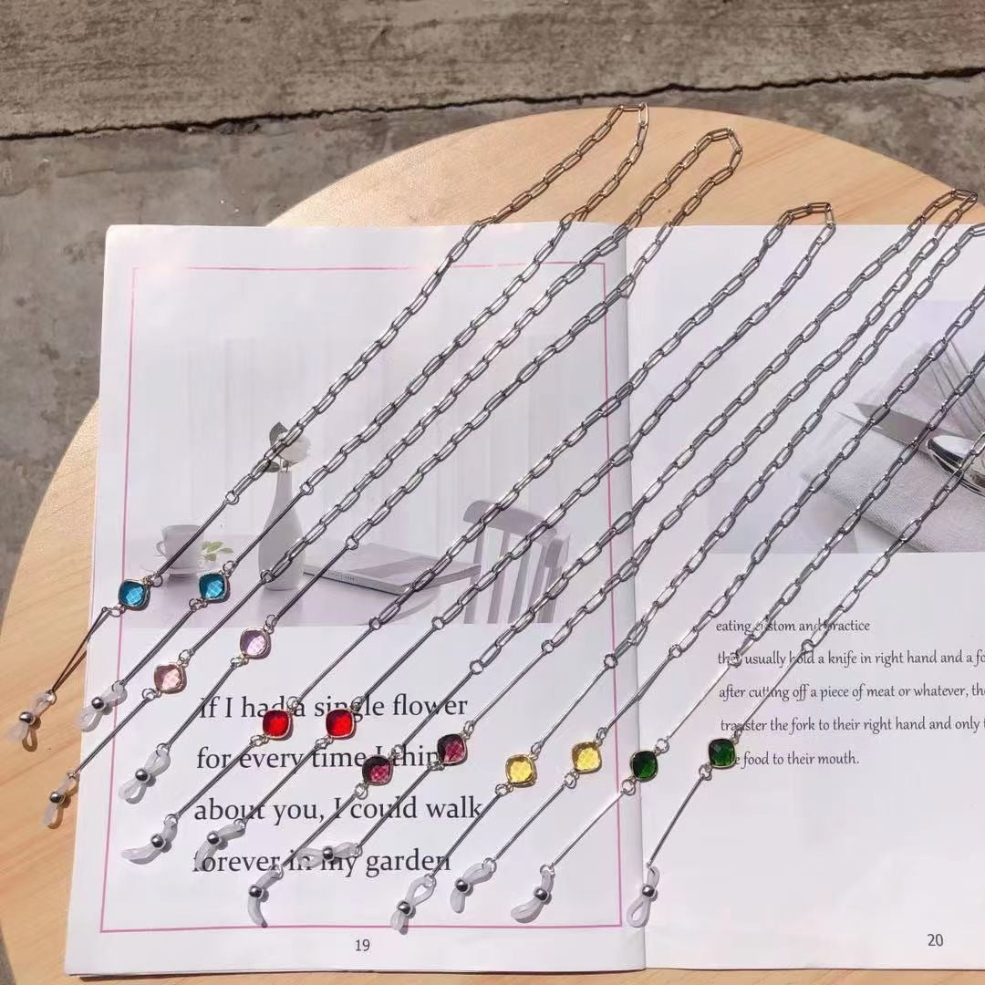 Modische Brillenhalterkette mit Bunten Kristallanhängern Brehn