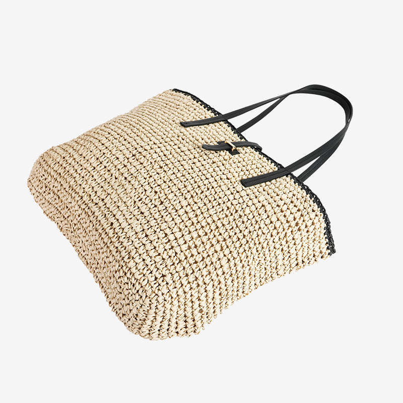 Damen Handtasche aus geflochtenem Naturmaterial mit Ledergriffen Brehn