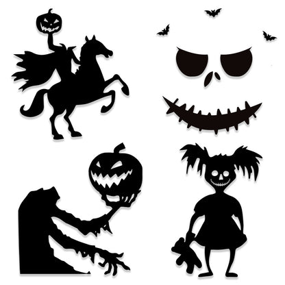 Großformatiger selbstklebender Wandsticker Grusel-Zombie mit Kürbis-Silhouette
