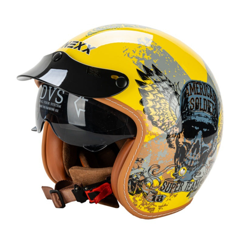 Retro Halbschalen-Motorradhelm mit Visier Brehn