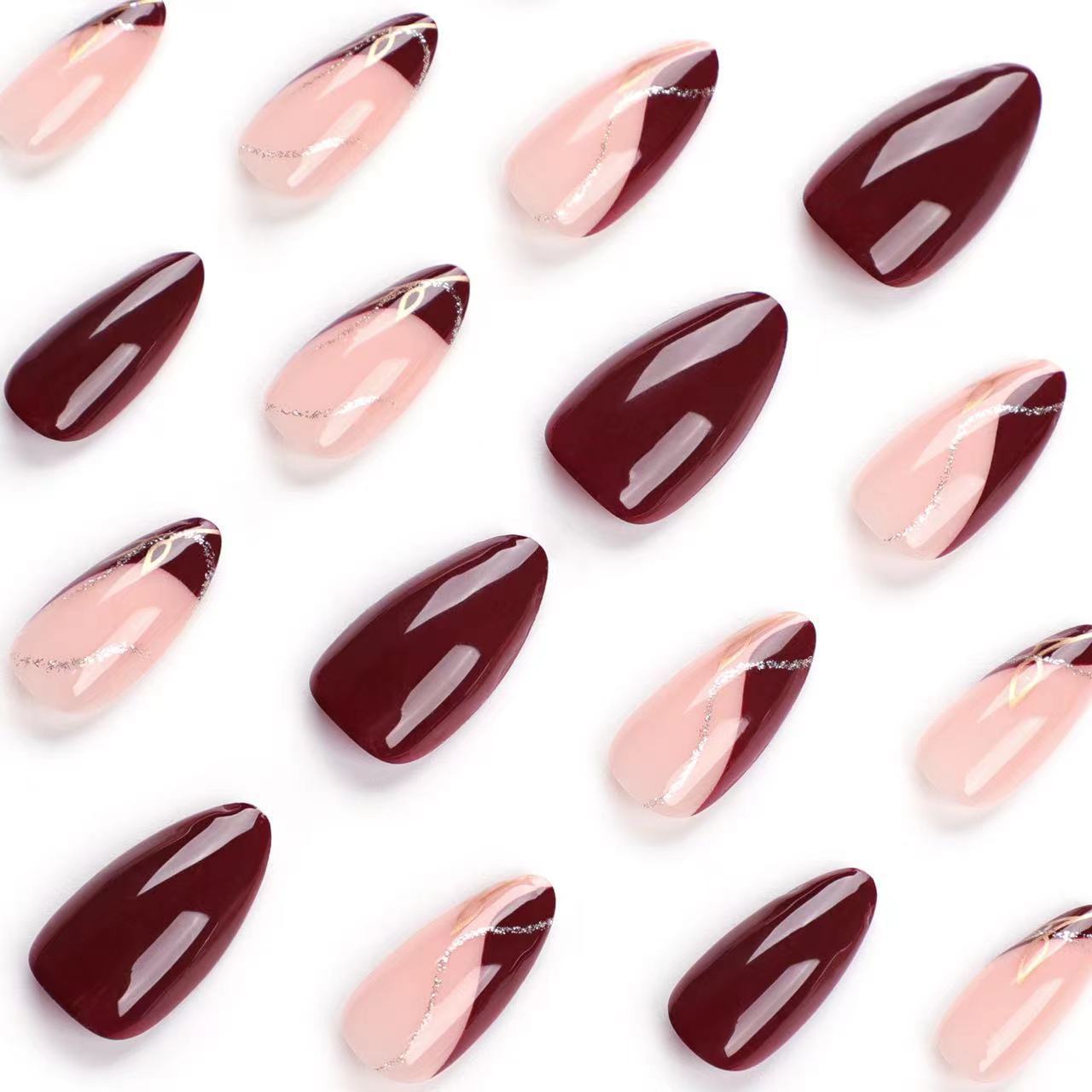 Elegante Matte und Glänzende Mandelförmige Press-On Nagelverlängerungen Brehn