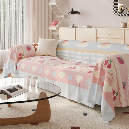 Reversible Stretch Sofa Slipcover with Pastel Cartoon Patchwork Texture