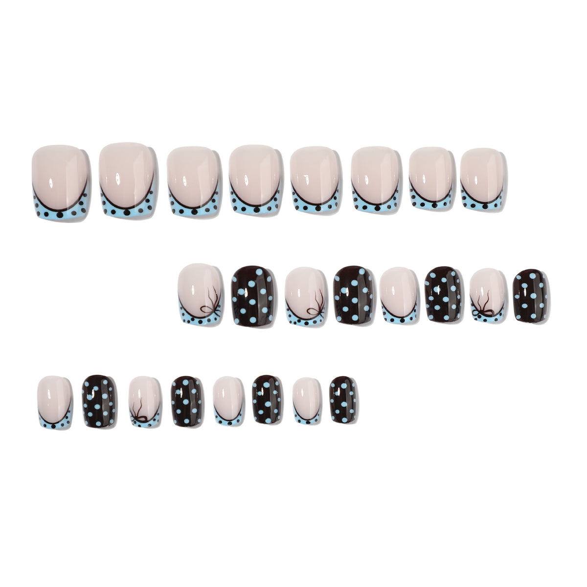 Kunstvolle Nagelverlängerungen mit verspielten Punkten und elegantem Design Brehn