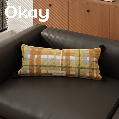 Rectangular Plaid Pom-Pom Lumbar Pillow Cover